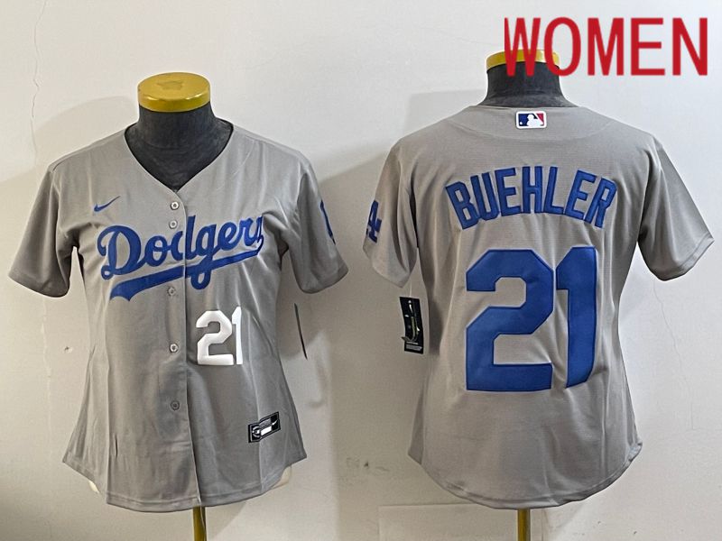 Women Los Angeles Dodgers 21 Buehler Grey Game 2024 Nike MLB Jersey style 11211